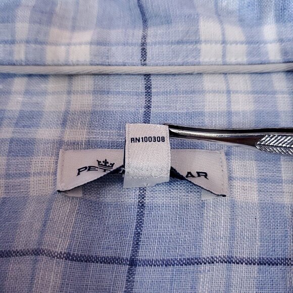 Peter Millar Mens Size Large Blue White 100% Linen Long Sleeve Button Down Shirt - Picture 9 of 12